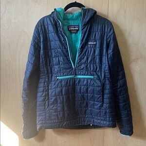 Patagonia Women's Sz Sm Nano Puff Hoody Bivy Pullover Jacket Navy/Teal